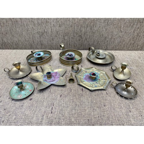 420 - Collection of brass candle holders.