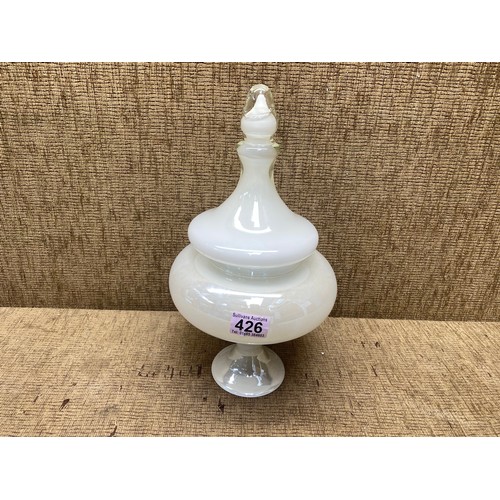 426 - vintage murano lidded compote candy dish in snow white 38cm tall.