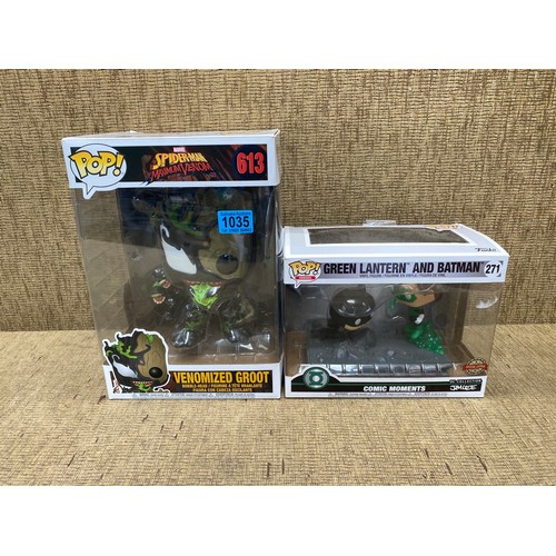 1035 - 2 large Pop Vinyl figures including: Green Lantern and Batman and Venomized Groot.