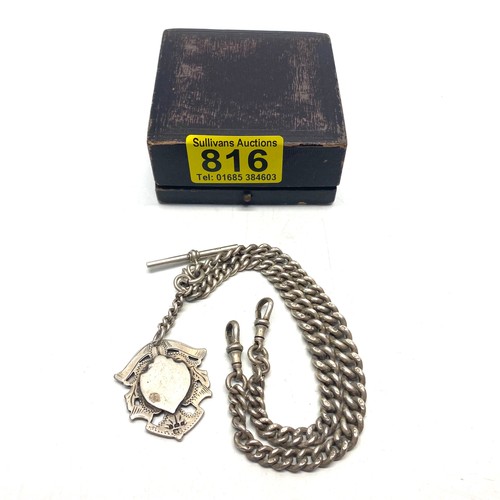 816 - Sterling silver double Prince Albert watch chain and silver fob. 73g