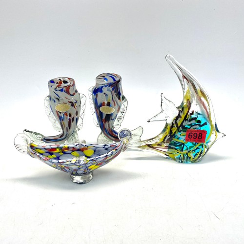 698 - collection of murano glass fish including a boat dish.