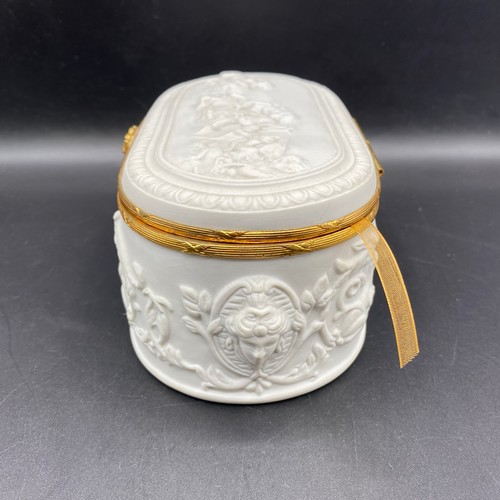 708 - Limoges France vintage bisque ceramic trinket box and a Bernard & Limoges Lithophane candle holder -... 