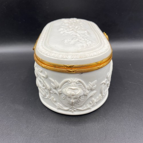 708 - Limoges France vintage bisque ceramic trinket box and a Bernard & Limoges Lithophane candle holder -... 