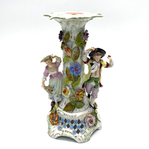 711 - Antique porcelain Dresden lamp stem (minor ageware); 32cm tall.