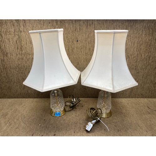 1074 - pair of vintage crystal bottom lamps 62cm.