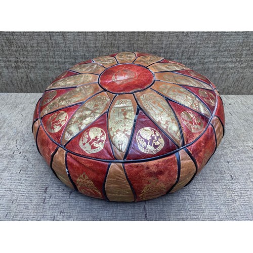 1076 - Vintage 1970s Egyptian leather pouffe.