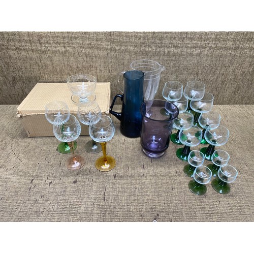 1080 - romer luminarc green stem glasses, crystal grapefruit dishes stuart crystal jug.