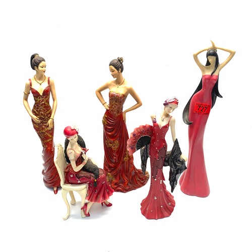 727 - Five vintage figures, art deco figures and Spanish ladies all red.