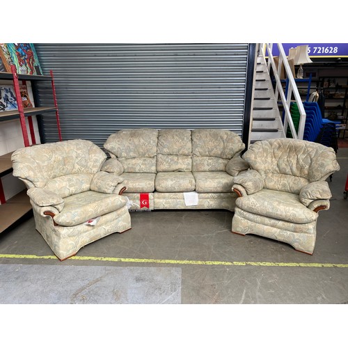 210 - G plan recliner 3seater fabric sofa and 2 g plan arm chairs