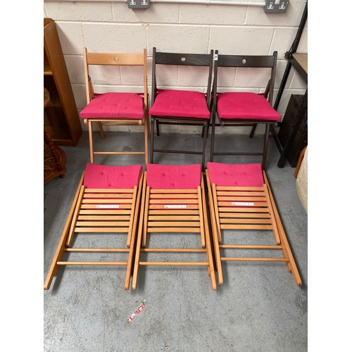 19 - Set of four IKEA deck chairs and two dark wood deck chairs.