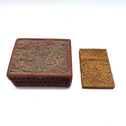 738 - Hand carved treen Asian cigarette box and and a stunning Asian trinket box.