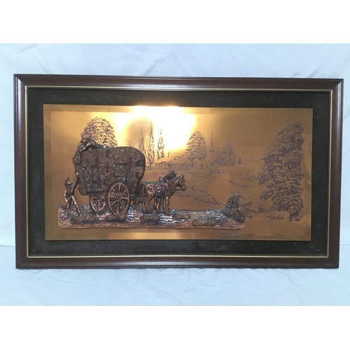 251 - Copper etched and 3D picture of a harvest scene signed Ian M Fraser
