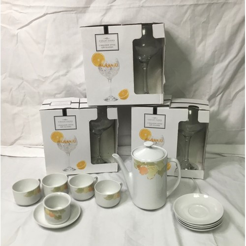 259 - Six large gin glasses and a bistro coffee set by Pozzani