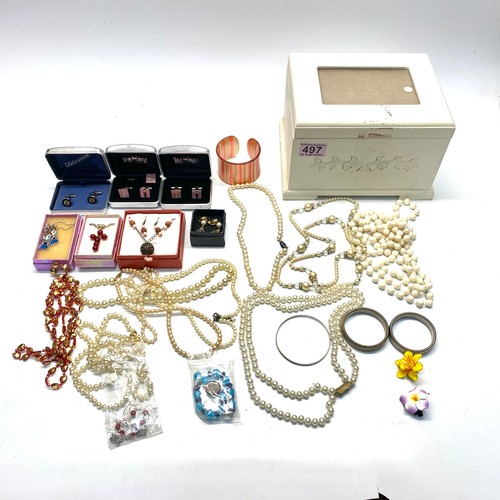 497 - Boxed and Loose Costume Jewellery and a Wooden Jewellery Box.