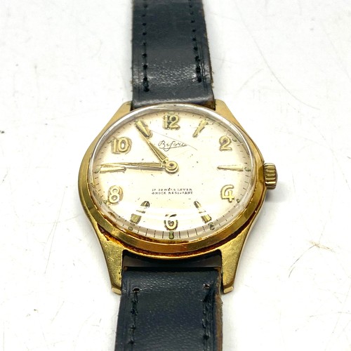 756 - Boxed Vintage 1950s Bifora 17 Jewels Shock Resistant, Water Protected Wristwatch with Leather Strap.