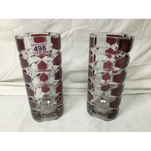 498 - A pair of luminarc French glass vases 24cm