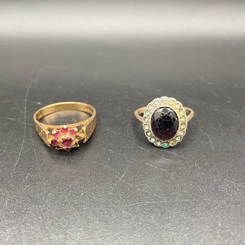 881 - Two 9ct gold rings one missing rubies and one e with faded CZ stones total weight 5.5g.