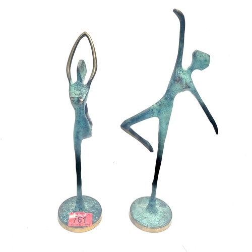 761 - bronze dance sculptures with turquoise patina 34cm.