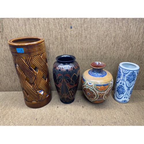 1135 - 3 vases including Italian deco vase and a umbrella stand.