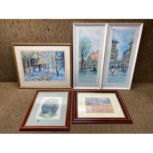 51 - Five prints including a pair of Paris street pictures by Boufferie