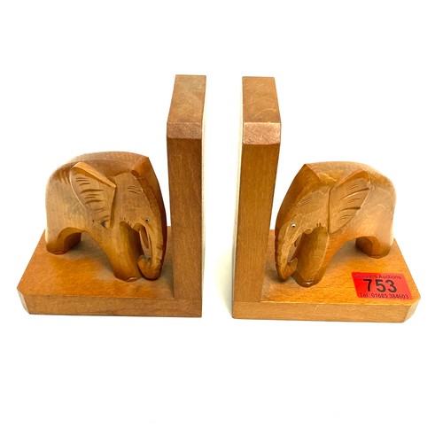 753 - A pair of wooden elephant bookends