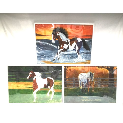 327 - Three paintings of horses by P Williams