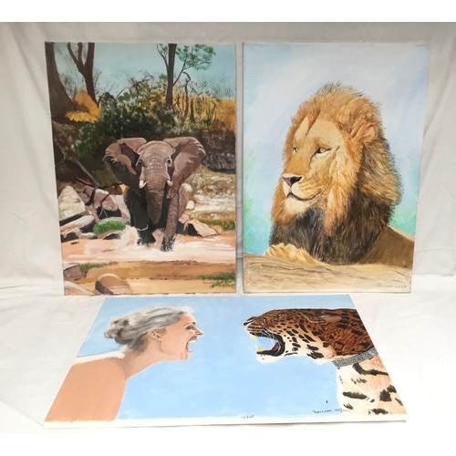 331 - Three paintings depicting animals by P Williams