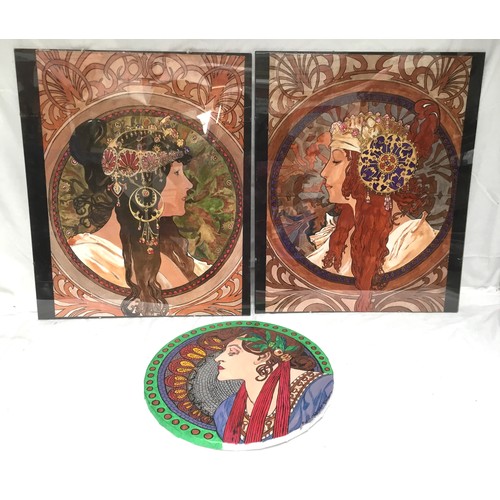 334 - Three paintings by P Williams based on works by Alphonse Mucha
