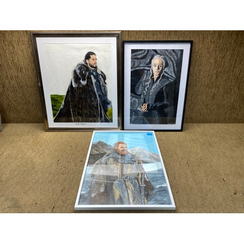 1050C - 3 framed acrylic paintings of Game Of Thrones characters  including: Jon Snow, Daenerys Targaryen an... 