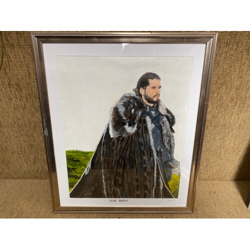 1050C - 3 framed acrylic paintings of Game Of Thrones characters  including: Jon Snow, Daenerys Targaryen an... 