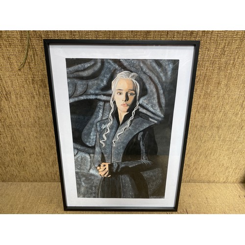 1050C - 3 framed acrylic paintings of Game Of Thrones characters  including: Jon Snow, Daenerys Targaryen an... 