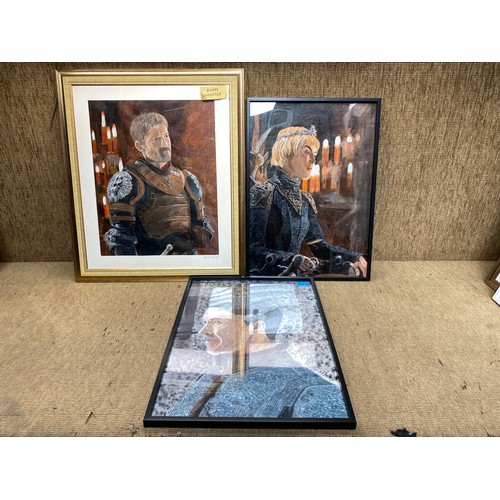 1050D - 3 framed acrylic paintings of Game Of Thrones characters  including: Petyr Baelish Littlefinger, Cer... 