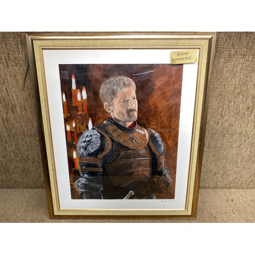 1050D - 3 framed acrylic paintings of Game Of Thrones characters  including: Petyr Baelish Littlefinger, Cer... 