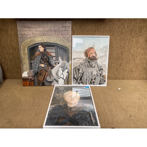 1050E - 3 acrylic paintings of Game Of Thrones characters  including: Sandor Clegane 