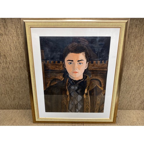 1050F - 3 framed acrylic paintings of Game Of Thrones characters  including: Tyrion Lannister, Arya Stark an... 