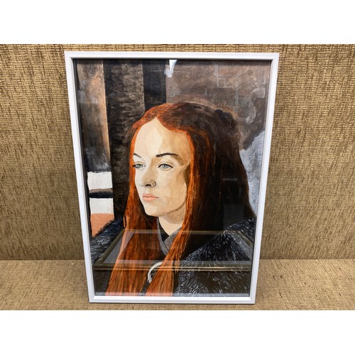 1050F - 3 framed acrylic paintings of Game Of Thrones characters  including: Tyrion Lannister, Arya Stark an... 