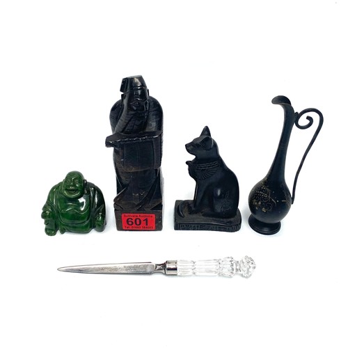 601 - Collectible items including: Asian soapstone Buddha and a soapstone Asian figure.