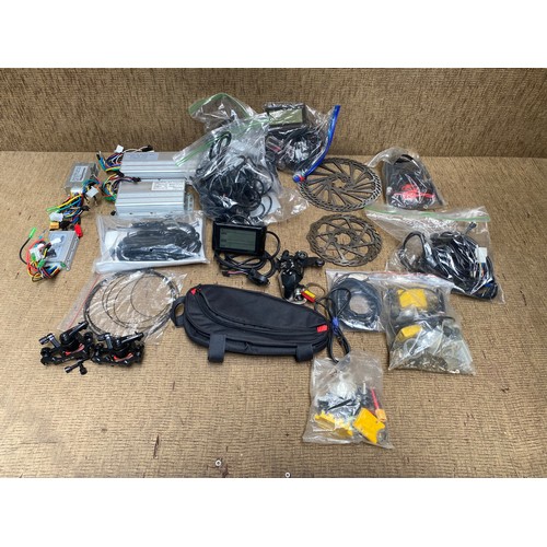 16 - mixed electric bike accessories and parts including hydraulic disk brakes 48v motor packs and speed ... 