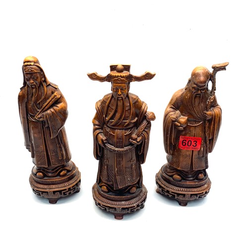 603 - 3 hand sculpted resin Chinese figures.