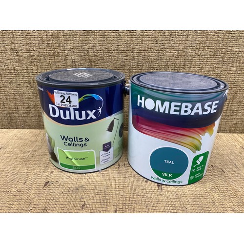 24 - 2 tubs of unopened paint by dulux and homebase.