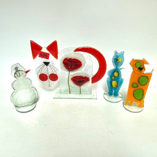 606 - 4 pieces of Alto Pawlowska art glass including: Big Cat 24cm.