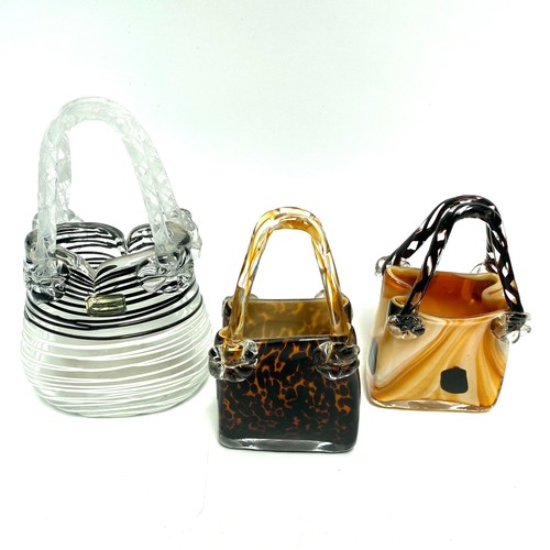 607 - 3 Italian style blown studio art glass purses.