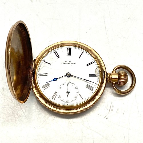 810 - Heavy gold plated pocket watch by Kay Worchester in a star Dennison case. (missing front glass and n... 