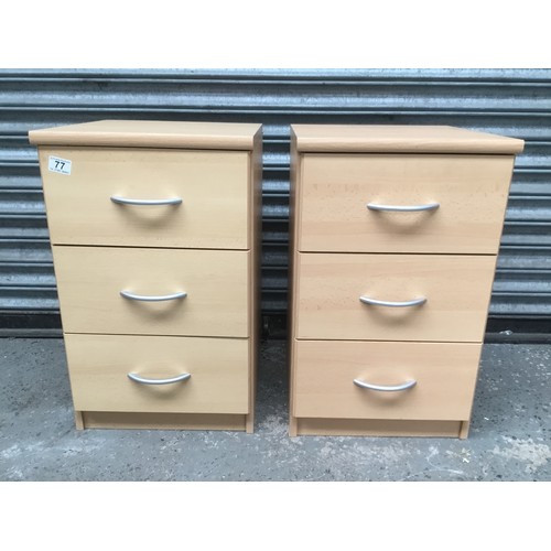 77 - A pair of three drawer bedside units