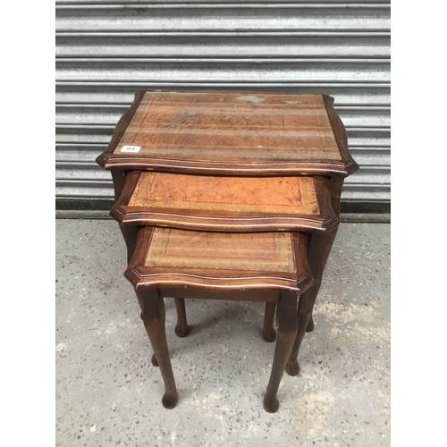 81 - Vintage inset of tables with leather and glass top (one glass missing)