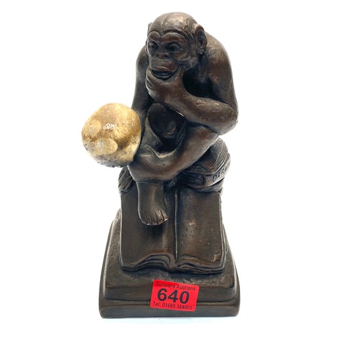 640 - 1962 chalk Austin Productions Darwin Philosophical Chimpanzee with skull and books.