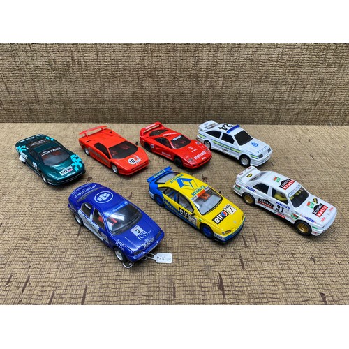 648 - Collection of scalextric rally and track cars including: BMW M3, Jaguar XJ220 \nd Ford Mondeo.