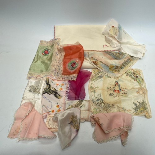 661 - collection of vintage silk handkerchiefs, in a large silk purse.