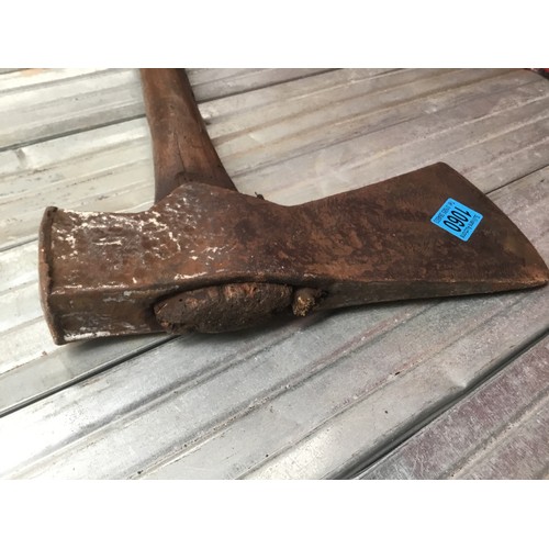 1060 - Old miners axe hand forged with wooden handle 57cm