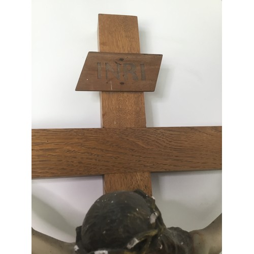 1062 - Large wooden cross with Corpus Christie and INRI to the top 94cm x 49cm